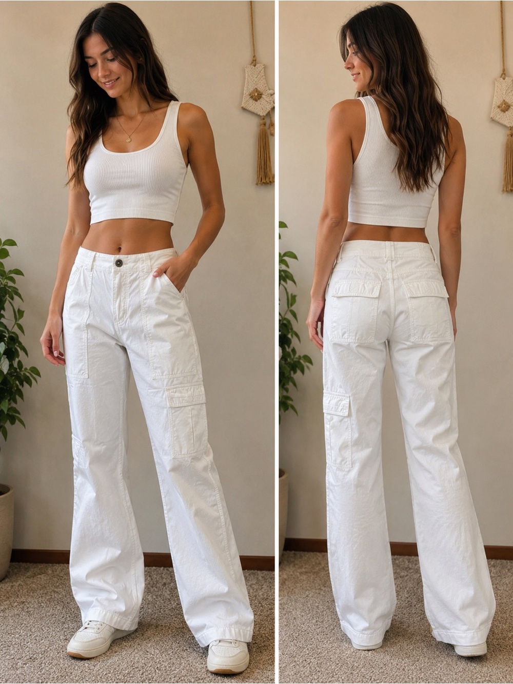 Free People The Thing Is Low Rise Utility Pants White Size 0 Y2K Cargo Wide Leg